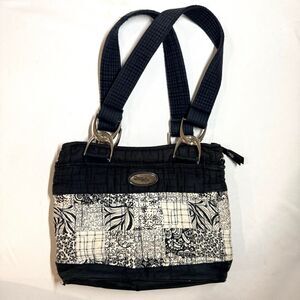 vintage y2k donna sharp quilted patchwork black & white shoulder bag